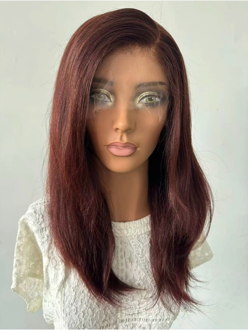 Burgundy Lace Front Human Hair Wig - Natural Straight Style